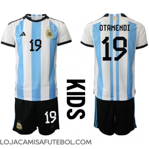 Camisa de Futebol Argentina Nicolas Otamendi #19 Equipamento Principal Infantil Mundo 2022 Manga Curta (+ Calças curtas)